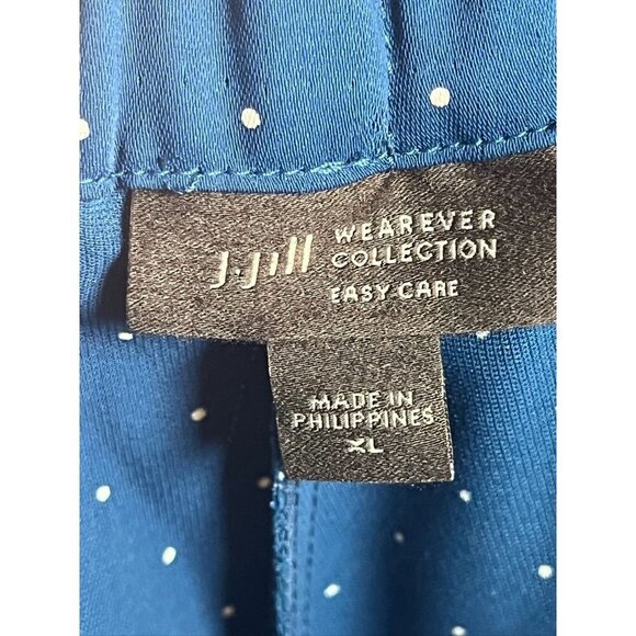 J Jill Pant Women XL Blue Polka Dot Wide Leg Retro Boho Resort Preppy Classic - Picture 9 of 12